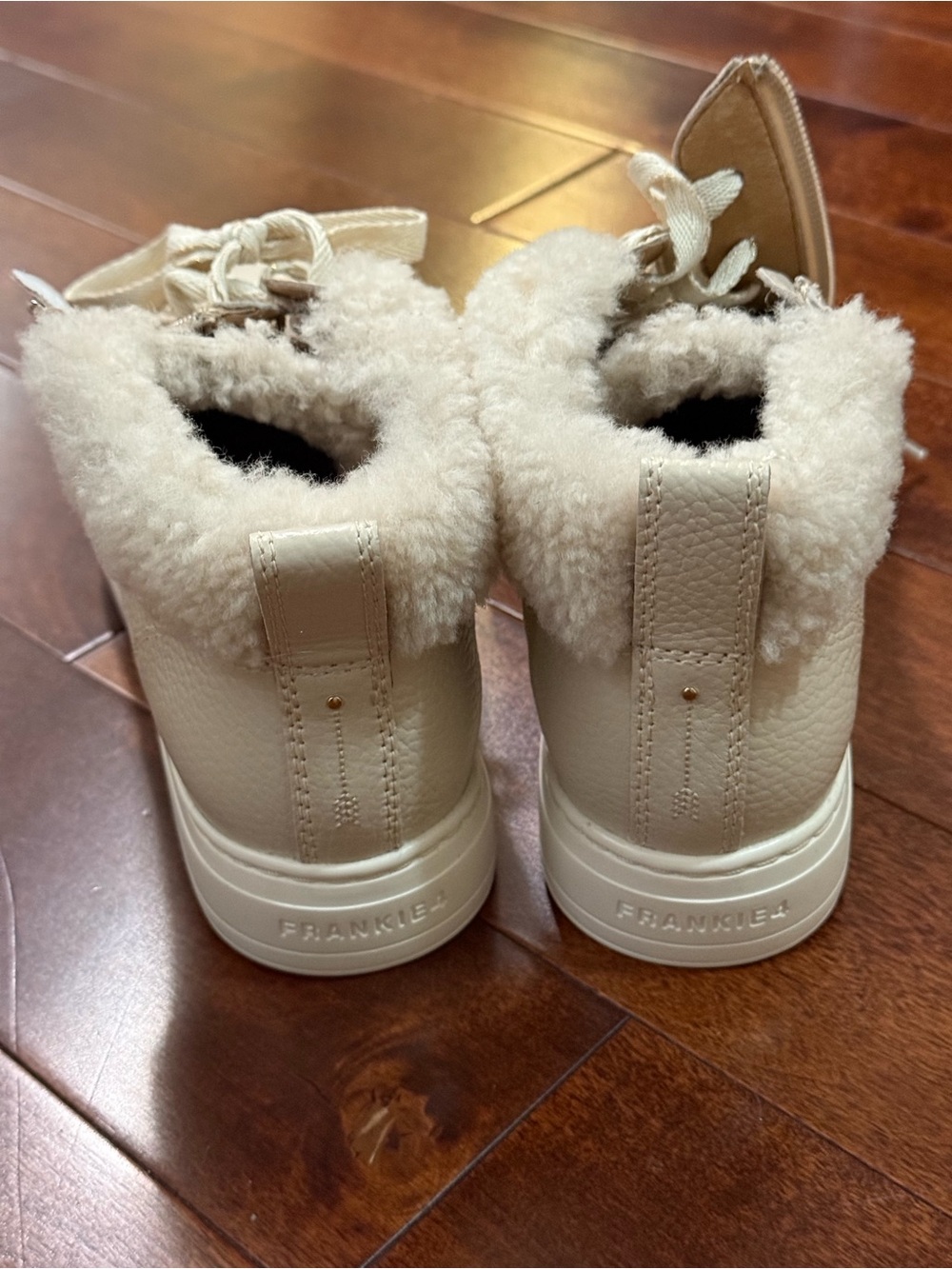 Women’s Cream Faux-Shearling High-Top Lace-Up Sneakers - Picture 3 of 9